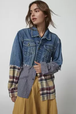 Urban Renewal Remade Spliced Heavy Flannel Denim Jacket