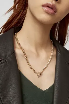 Rhinestone Toggle Curb Chain Necklace