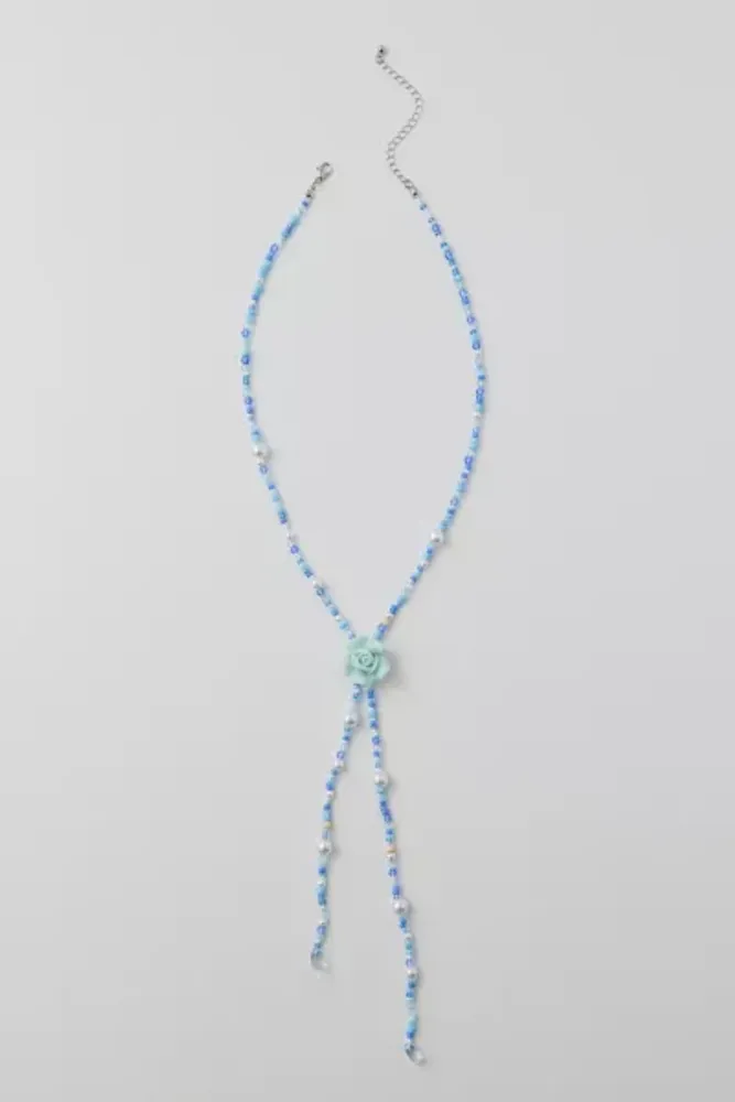 Rose Beaded Pearl Lariat Necklace