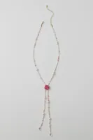 Rose Beaded Pearl Lariat Necklace