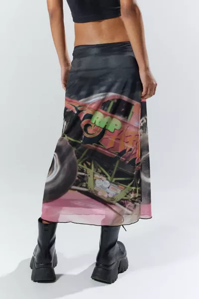 Basic Pleasure Mode Mesh Graphic Midi Skirt