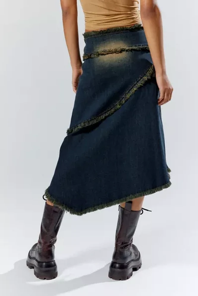 Basic Pleasure Mode Poison Ivy Lace-Up Denim Midi Skirt