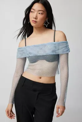 UO Diana Diamante Fishnet Off-The-Shoulder Top