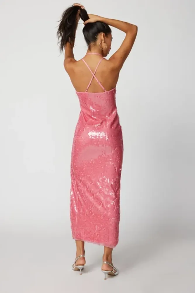 Urban Outfitters UO Harley Sequin Halter Maxi Dress