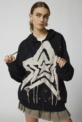 UO Bleached Star Zip-Up Hoodie Sweatshirt