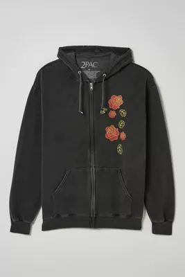 Tupac Roses Washed Full Zip Hoodie Sweatshirt