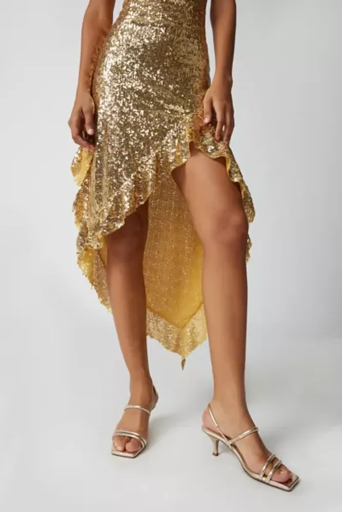 UO Stella Sequin Strapless Midi Dress