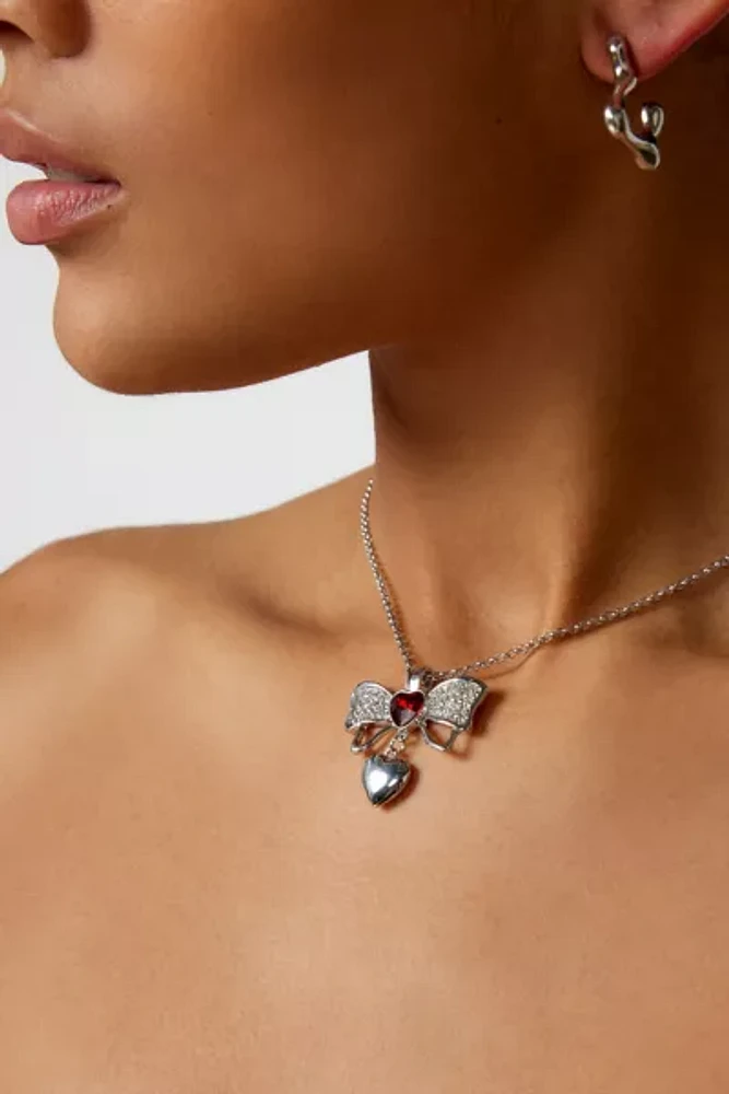 Delicate Bow Heart Chain Necklace