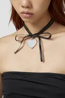 Rhinestone Heart Ribbon Necklace