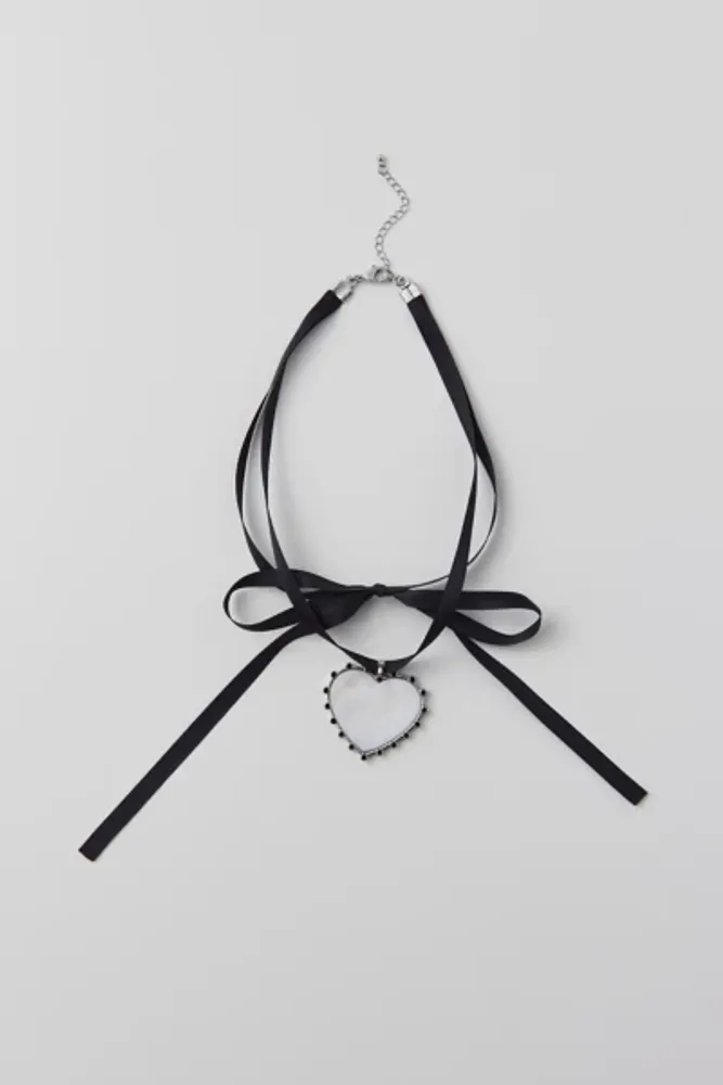 Heart Drop Velvet Ribbon Choker Necklace