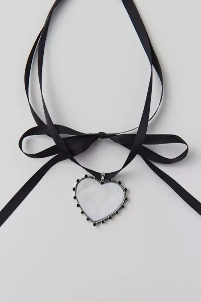 Noelle Beaded Heart Ribbon Choker Necklace