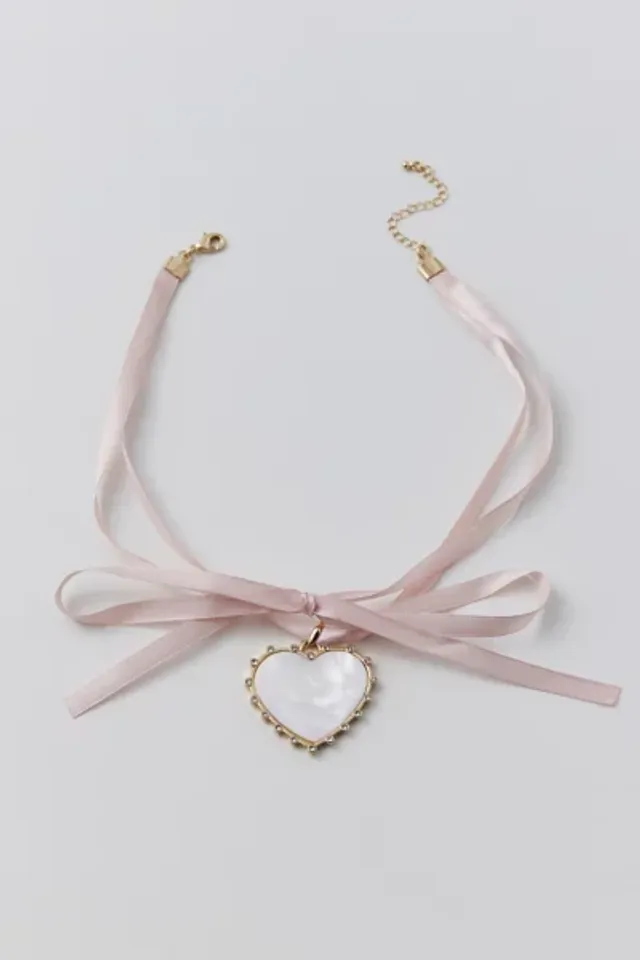 Noelle Beaded Heart Ribbon Choker Necklace