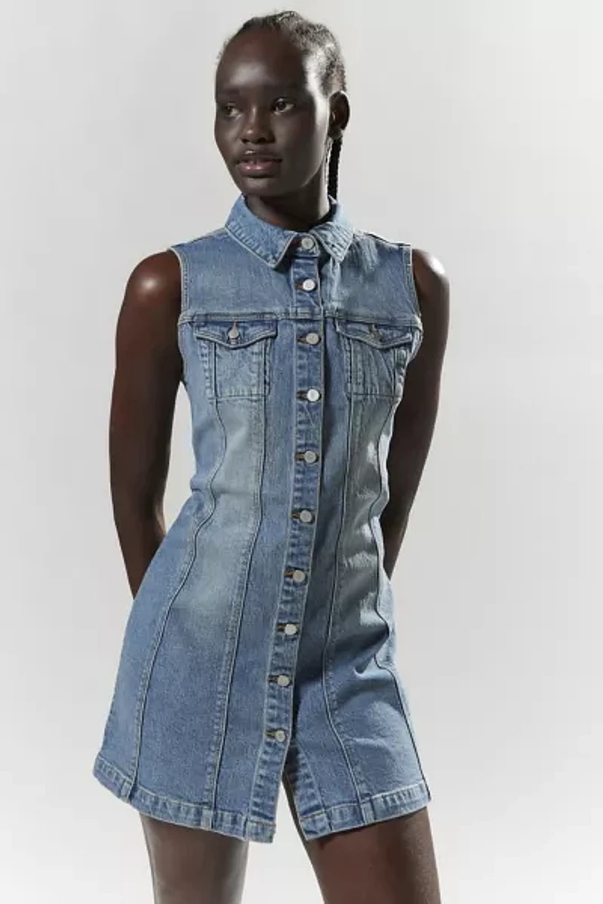 Abrand Denim Button Mini Dress