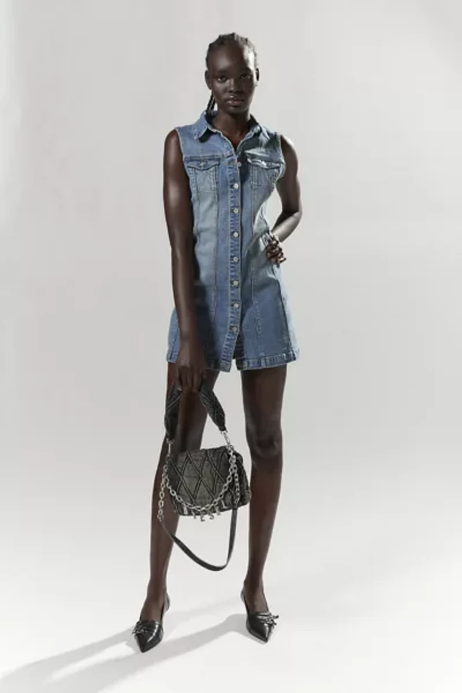 Abrand Denim Button Mini Dress