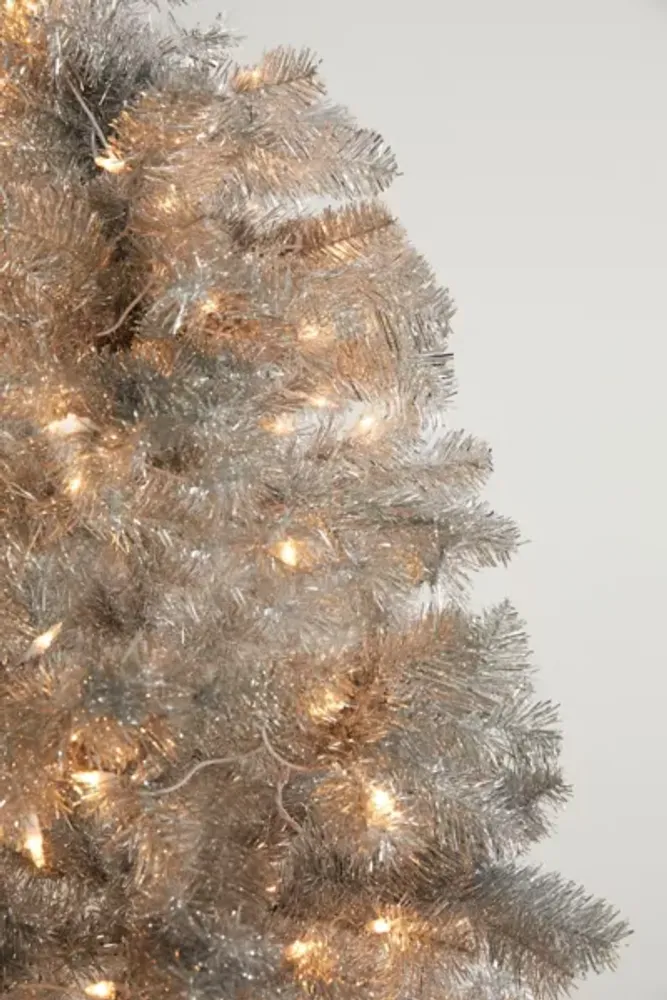 Kurt Adler 7’ Pre-Lit Silver Tinsel Tree