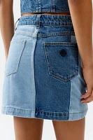 Abrand Patchwork Denim A-Line Mini Skirt