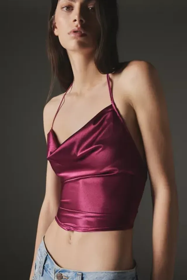 Urban Outfitters Silence + Noise Simone Metallic Cowl Neck Halter Top