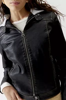 UO Evan Faux Leather Hooded Moto Jacket