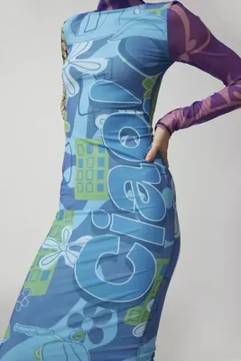 UO Zoe Printed Long Sleeve Midi Dress