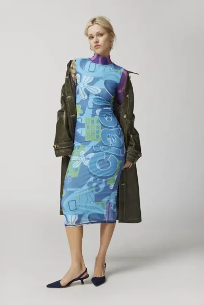 UO Zoe Printed Long Sleeve Midi Dress