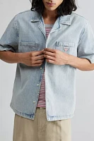 GUESS ORIGINALS Herringbone Denim Short Sleeve Button-Down Shirt