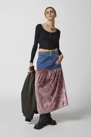 Urban Renewal Parties Remade Denim & Velvet Maxi Skirt