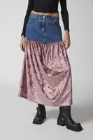 Urban Renewal Parties Remade Denim & Velvet Maxi Skirt