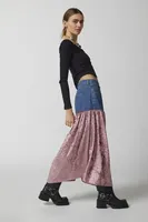 Urban Renewal Parties Remade Denim & Velvet Maxi Skirt