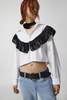 Urban Renewal Remade Cropped Velvet Ruffle Button-Down Shirt