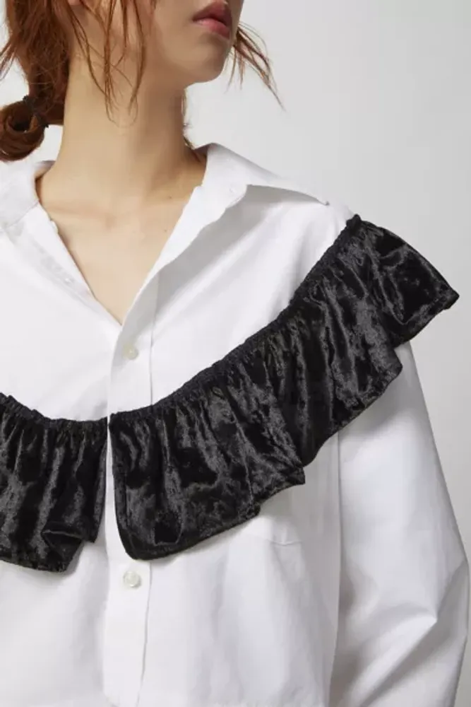 Urban Renewal Remade Cropped Velvet Ruffle Button-Down Shirt