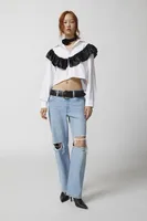 Urban Renewal Remade Cropped Velvet Ruffle Button-Down Shirt