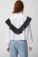 Urban Renewal Remade Cropped Velvet Ruffle Button-Down Shirt