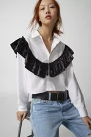 Urban Renewal Remade Cropped Velvet Ruffle Button-Down Shirt