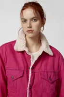 Urban Renewal Remade Overdyed Branded Fleece-Lined Denim Jacket