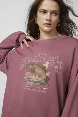 Michigan Lake Huron Embroidered Pullover Sweatshirt