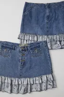 Urban Renewal Parties Remade Velvet Trim Denim Mini Skirt