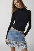 Urban Renewal Parties Remade Velvet Trim Denim Mini Skirt