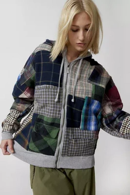 Urban Renewal Re/Creative Remade Heavy Flannel Patchwork Zip Hoodie Sweatshirt