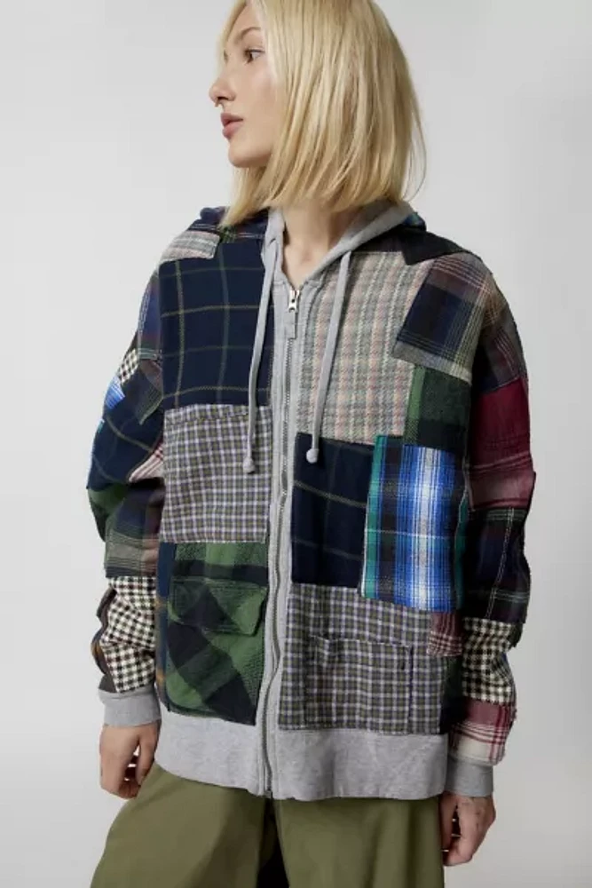 Urban Renewal Re/Creative Remade Heavy Flannel Patchwork Zip Hoodie Sweatshirt