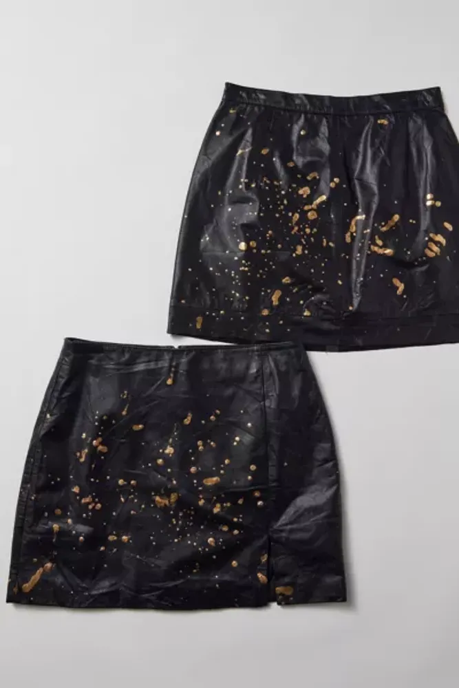 Urban Renewal Parties Remade Gold Splatter Leather Mini Skirt