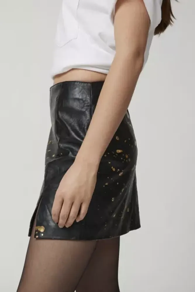 Urban Renewal Parties Remade Gold Splatter Leather Mini Skirt