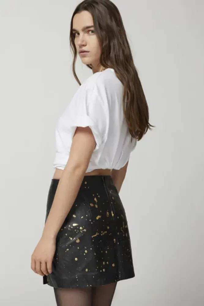 Urban Renewal Parties Remade Gold Splatter Leather Mini Skirt