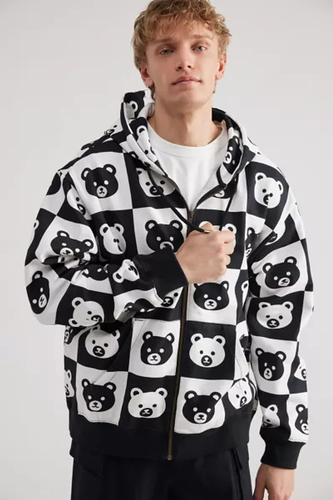 Teddy Fresh Bear Checkerboard Full Zip Hoodie Sweatshirt