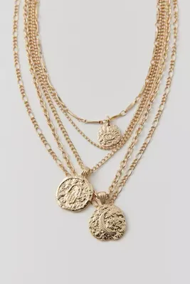 Hammered Icon Coin Layered Necklace