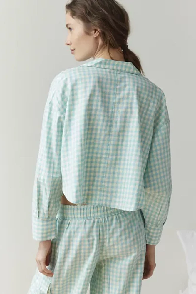 Out From Under PJ Party Cropped Button-Down Top