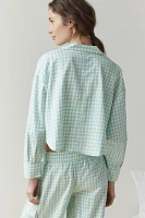 Out From Under PJ Party Cropped Button-Down Top