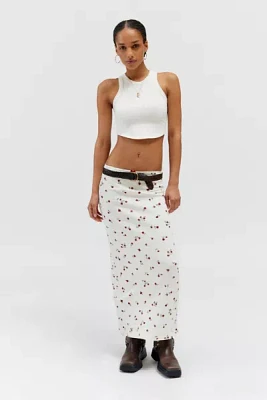Daisy Street Floral Pointelle Low-Rise Maxi Skirt
