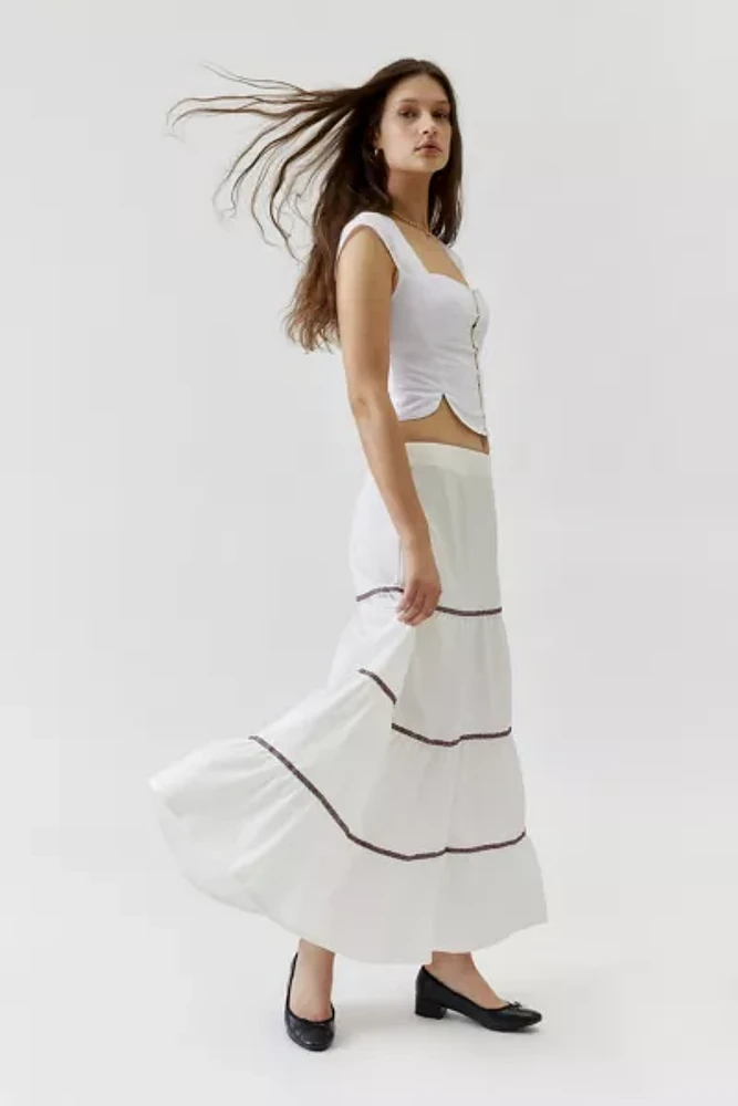 Daisy Street Tiered Embroidered Maxi Skirt