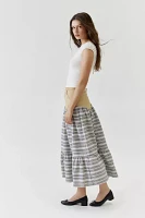 Daisy Street Spliced Checkered Frill Maxi Skirt