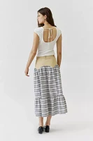 Daisy Street Spliced Checkered Frill Maxi Skirt